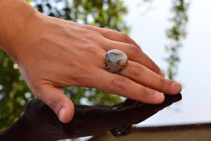 Erkekler için Sterlin Gümüş Yüzük - Doğal Agat Taşı ile İnce Tasarım - Görsel 6