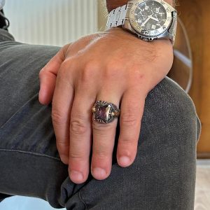 Erkekler için Kartal Sembolü Tasarlanmış Taş Yüzük, El Yapımı 925 Ayar Gümüş Yüzük - Koruma Sembolü (Tasarım mistik topaz) - Görsel 3