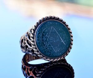 El Yapımı Süleyman Mührü Yüzüğü, Doğal Yeşil Oniks Taşı, İslami Erkek Yüzüğü, 925 Ayar Gümüş - Görsel 3