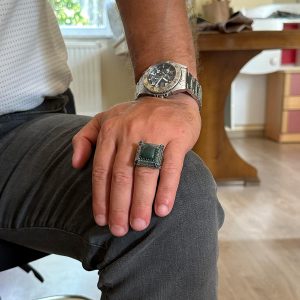 925 Ayar Gümüş Erkek Yüzük - Gerçek Doğal Malakit Taşı ile Lüks ve Farklı Tasarım (Kan Taşı) - Görsel 3