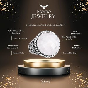 Gerçek Doğal Taş Yüzük - 925 Ayar Katı Gümüş Erkek Yüzük ile Ay Taşı - Görsel 2