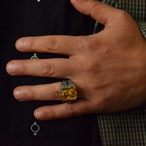 925 Ayar Gümüş Doğal Citrine Taşlı Erkek Gümüş Yüzük, Citrine Taşlı Erkek Yüzüğü, El Yapımı Oymalı Erkek Gümüş Yüzük, Türk Gümüş Yüzüğü, Sarı - Görsel 8