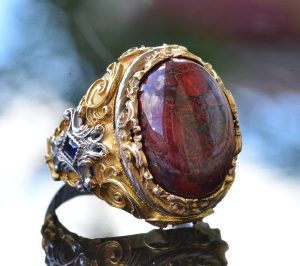 Gerçek Doğal Kan Taşı Taşlı Yüzük, Katı Sterlin Gümüş Yüzük, Erkek Yüzük, Kırmızı - Görsel 3