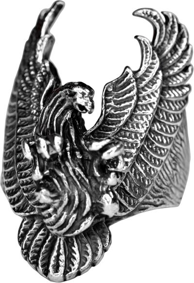 Erkekler için Sterling Gümüş Yüzük - Büyük ve Ağı Heavy Phoenix Ölüm Kafası Biker Yüzüğü - Görsel 1