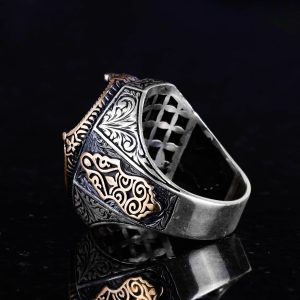 Yeşil Yapay Taş Yüzük, 925 Ayar Gümüş Tasarım Yüzük, Gümüş Erkek Yüzüğü - Görsel 6