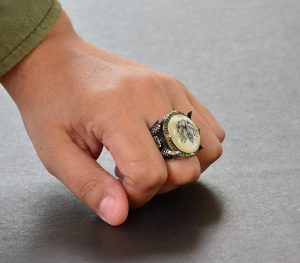 Erkekler için Gümüş İki Başlı Kartal Yüzüğü - İnci ile Yeşil Taşlar - Görsel 7