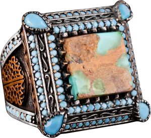 Gerçek Doğal Arizona Turkuaz Taş Yüzük, Kral Yüzük, Vintage Yüzük, El Yapımı Yüzük, 925 Ayar Gümüş Yüzük için Erkekler - Görsel 1