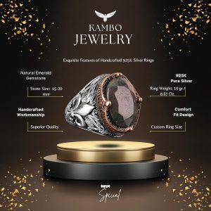 Gerçek Doğal Zümrüt Taşlı Yüzük, Gümüş Yüzük Erkekler İçin - Görsel 2