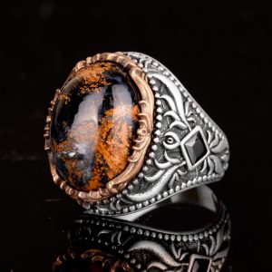 Gerçek Doğal Taş Yüzük, 925 Ayar Gümüş Erkek Yüzüğü, El Yapımı Oval Yüzük - Görsel 5