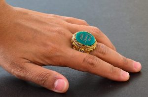 Erkekler için Gümüş İslami Yüzük - Müslüman Dini Hediye, Altın Kaplama, Yeşil Taş - Görsel 6