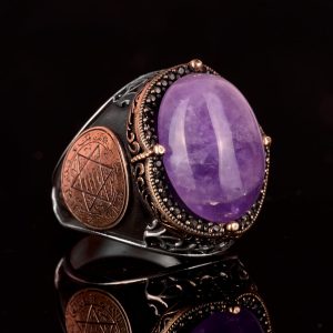 Doğal Ametist Taşlı Yüzük, Süleyman Mührü Yüzüğü - Spiritüel 925K Katı Gümüş Erkek Yüzüğü - Görsel 5