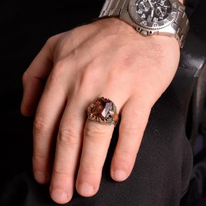 925 Ayar Gümüş Erkek Yüzük - Oluşturulmuş Sitrin veya Oluşturulmuş Sultanit - Şık Tasarım ve Zamansız Çekicilik - Görsel 4