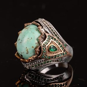 Gerçek Doğal Arizona Turkuaz Taş Yüzük, Erkekler için, Minimalist Yüzük, 925 Ayar Gümüş Yüzük - Görsel 5