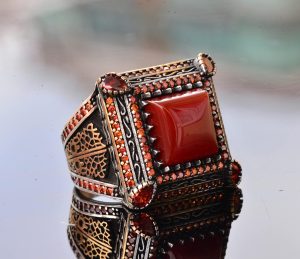 Gerçek Doğal Kırmızı Akik Taş Yüzük - Gümüş Erkek Sultan Yüzüğü - Görsel 5