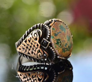 Erkekler için Yeşil Turkuaz Taş Yüzük, 925 Ayar Gümüş Vintage Ortadoğu Tasarımı (Stil-4) - Görsel 4