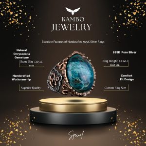 Gerçek Kaplan Göz Taşı Yüzük, Demir Yüzük, Denizci Erkek Yüzüğü, 925 Ayar Gümüş Yüzük (Krisokolla) - Görsel 2