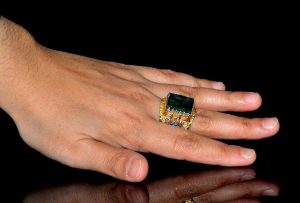 925 Ayar Gümüş Erkek Yüzük, Kral Yüzük, Doğal Dikdörtgen Zümrüt Taş - Görsel 6