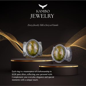 Doğal Taş Yüzük, 925 Ayar Sterling Gümüş Yüzük, Unakite - Görsel 7