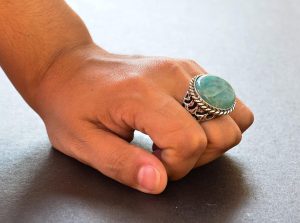 Doğal Amazonit Yuvarlak Taş Yüzük, Gümüş Erkek Yüzüğü - Görsel 7