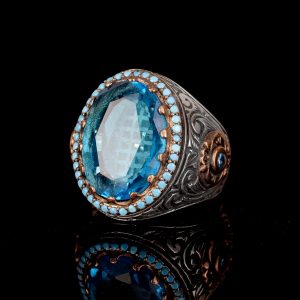 Erkek Gümüş Yüzük, Akuamarin zirkon Taş, Kral Yüzük, Erkek Yüzük - Görsel 5