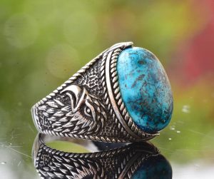 Doğal Arizona Turkuaz Taş Yüzük - 925 Ayar Gümüş Erkek Kartal Yüzüğü - Günlük Kullanım ve Özel Etkinlikler için İdeal (Stil-1) - Görsel 4