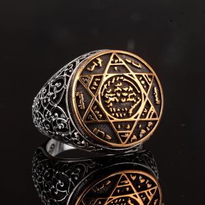 925 Ayar Gümüş Erkek Yüzük - David Yıldızı ve Hat Sanatı Tasarımı - Görsel 6