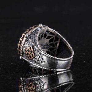 Gerçek Doğal Turkuaz Taşı ile Üretilmiş Gümüş Erkek Yüzük, Ayrıntılı Bronz Kaplama Aksamlar - Görsel 7