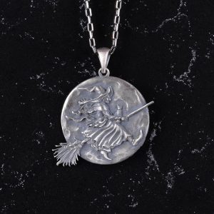 925 Ayar Gümüş Cadı Kolye - Detaylı Wiccan Takı - Gotik Stil - Farklı Cadılar Bayramı Takısı - Korkutucu Charm - Görsel 4