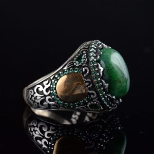 Doğal Zümrüt Taşlı, El Yapımı Yüzük, Sterlin Gümüş Erkek Yüzüğü, Gümüş Aksesuar, Yeşil - Görsel 5