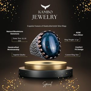 925 Ayar Katı Gümüş Erkek Yüzük - Doğal Yeşil Kan Taşı ile El Yapımı Şıklık - Görsel 5