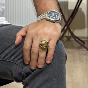 Gerçek Doğal Taş Yüzük - El Yapımı Kral Yüzüğü - 925 Ayar Gümüş Yüzük (Kaplan Göz) - Görsel 3