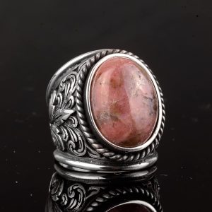 Erkekler için 925 Ayar Gümüş Yüzükler - Doğal Taş Seçimi (Rhodonite) - Görsel 5