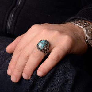Gerçek Doğal Arizona Turkuaz Taş Yüzük, El Yapımı Takı, 925 Ayar Gümüş Yüzük (Model-2) - Görsel 7