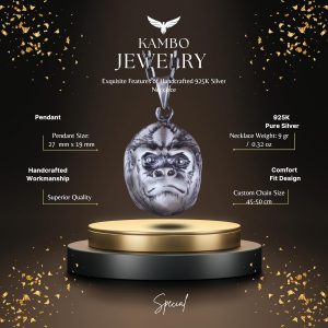 925 Ayar Gümüş Gorilla Başlı Kolye, El Yapımı Hayvan Kolye, Cesur Beyler Takısı - Görsel 2