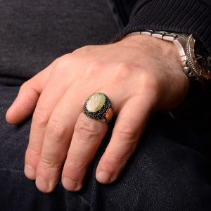 Gerçek Doğal Arizona Turkuaz Taş Yüzük, Minimalist Yüzük, 925 Ayar Gümüş Erkek Yüzük (Stil-2) - Görsel 6