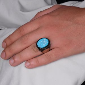 David Yıldızı Yüzüğü - El Yapımı Yüzük - 925 Ayar Gümüş Erkek Yüzüğü (İslami Hat) - Görsel 3