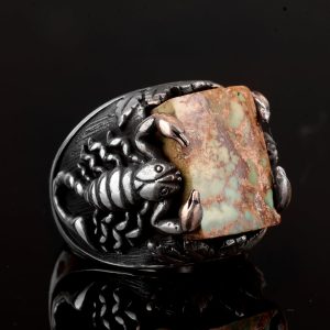 Gerçek Doğal Arizona Turkuaz Taşı Yüzük, Akrep Yüzüğü, Erkekler için Sterlin Gümüş Yüzük - Görsel 4