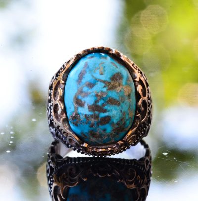 El Yapımı Doğal Turkuaz Yüzük | 925 Ayar Gümüş Erkek Yüzük | Koruma ve Şifa Tasarımı - Görsel 8
