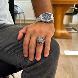 Yıldız Şeklinde Dini Tasarıma Sahip Zirkon Taşlı Gümüş Erkek Yüzük - Görsel 2