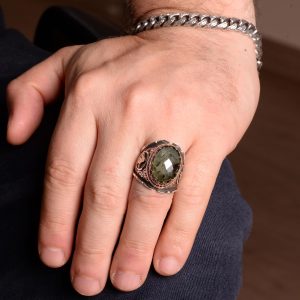 Gerçek Doğal Yeşim Prehnit Taş Yüzük, Osmanlı Yüzüğü, Kral Yüzüğü, 925 Ayar Gümüş Yüzük, El Yapımı Yüzük - Görsel 3