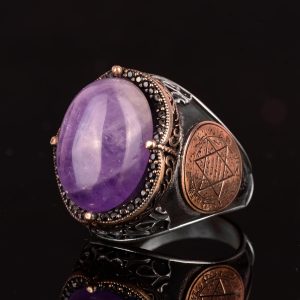 Doğal Ametist Taşlı Yüzük, Süleyman Mührü Yüzüğü - Spiritüel 925K Katı Gümüş Erkek Yüzüğü - Görsel 6