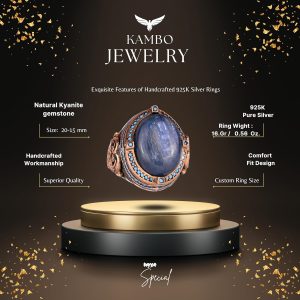 925 Ayar Gümüş Yüzük, Doğal Kyanit Taşı ile El Yapımı Erkek Yüzük, Vintage Tasarım - Görsel 2