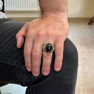 Gerçek Doğal Oniks Taşı Yüzük, Aslan Sembol Yüzük, 925 Ayar Sert Gümüş Erkek Yüzüğü - Görsel 3