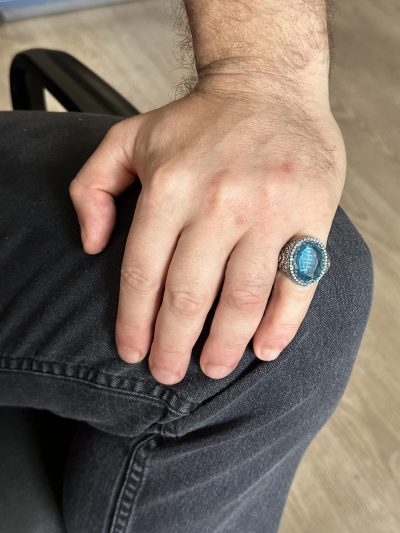 Erkek Gümüş Yüzük, Akuamarin zirkon Taş, Kral Yüzük, Erkek Yüzük - Görsel 4