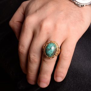 Gerçek Doğal Arizona Turkuaz Taş Yüzük, 925 Ayar Gümüş Yüzük Erkekler İçin - Görsel 3