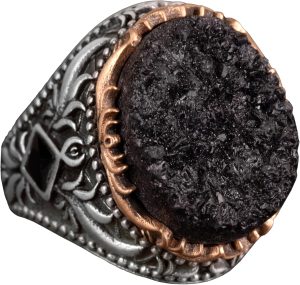 Vintage Erkek 925 Ayar Gümüş Yüzük Druzy Kuvars: Yeşil, Kırmızı, Lacivert, Bej, Siyah (Siyah) - Görsel 1