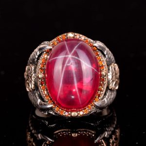 Gerçek Doğal Yıldız Yakut Taşlı Yüzük, Pençe Yüzük, 925 Ayar Gümüş Yüzük - Görsel 3