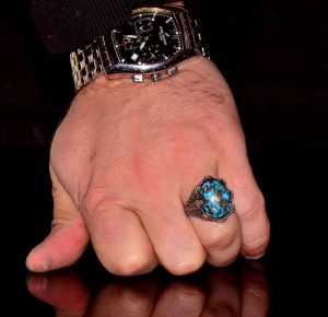 Sterling Gümüş Erkek Yüzük - Arizona Turkuaz Doğal Taş - Şahin Pençesi Tasarımı (Model-2) - Görsel 7