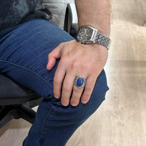 925 Ayar Katı Gümüş Erkek Yüzük, Doğal Lapis Lazuli Taş Yüzük, Bilgelik ve Gerçek Tasarımı - Görsel 3
