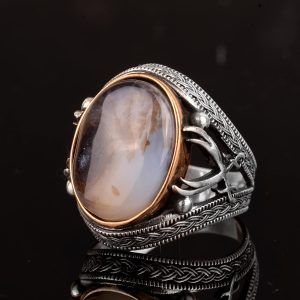 Gerçek Doğal Taş Erkek Yüzük, Kılıç Yüzüğü, 925 Ayar Gümüş Erkek Yüzük (Yemeni Akik) - Görsel 4